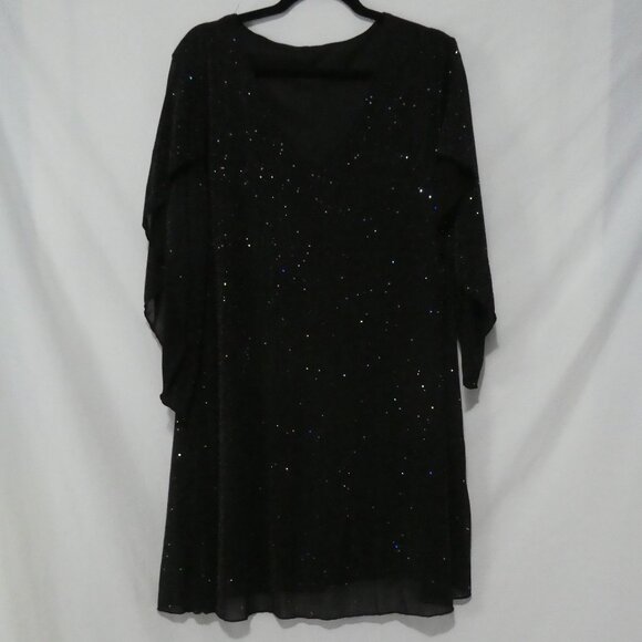 EARO | 1XL | Elegant Black Shimmer Knee Length Long Sleeve V-Neck Dress - Picture 1 of 16